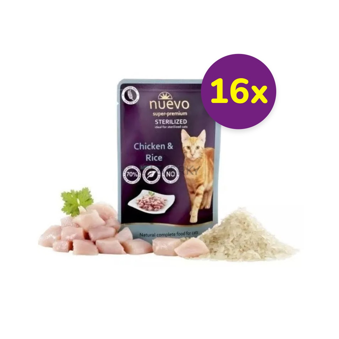 NUEVO cat Sterilized Chicken with Rice bal. 16 x 85 g kapsičky